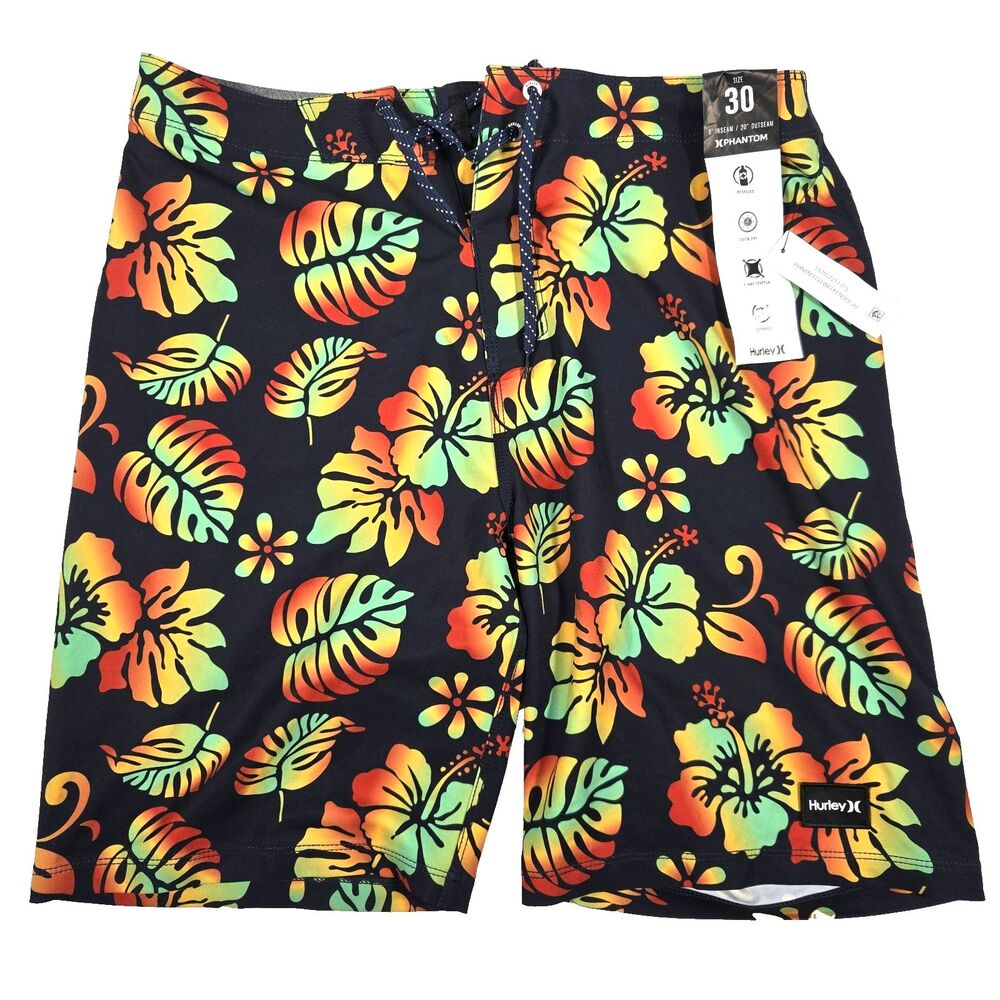 Hurley Phantom Weekender Board Shorts Black Tropical Pattern Men's 30 NWT